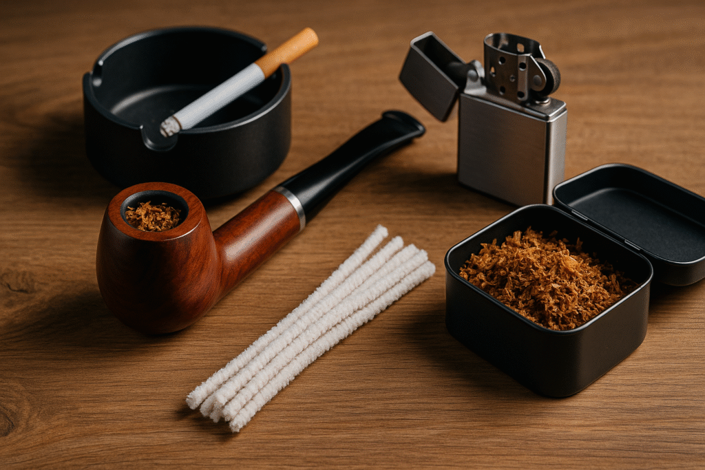 Raucherbedarf: Ein Bild mit allem möglichen Zubehör und Raucherbedarf