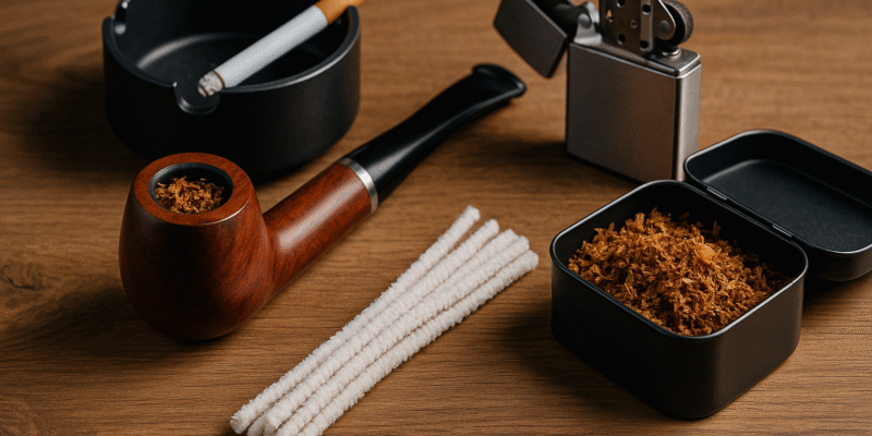 Raucherbedarf: Ein Bild mit allem möglichen Zubehör und Raucherbedarf